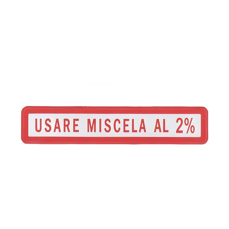 Sonderangebot Aufkleber original-Style "Usare Miscela Al 2%" rot, ca. 55x10mm für Vespa OEM Ref. 610054M0003