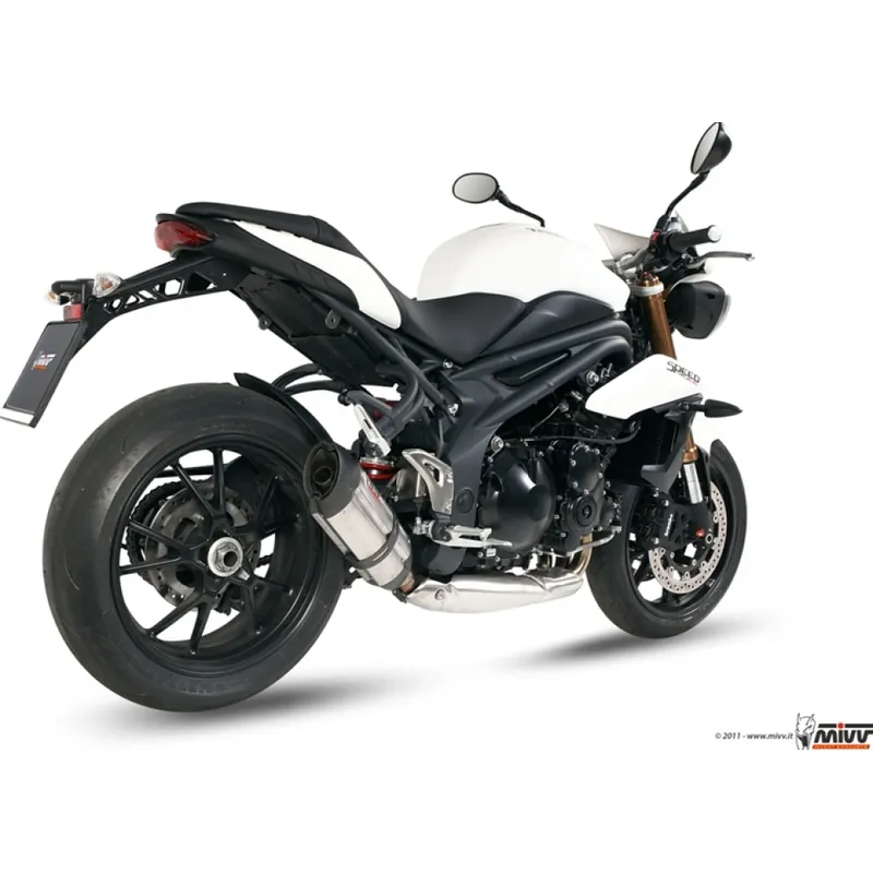 Direktkauf Auspuffanlage Mivv SLIP-ON Edelstahl mit Carbon Kappe Suono Sport für Triumph Speed Triple R EFI / 1050 ccm Bj. 2011 - 2016