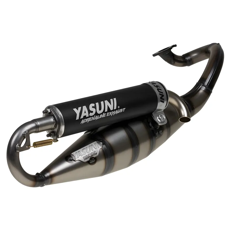 Auspuffanlage Yasuni Scooter R mit Zulassung, schwarz für Minarelli liegend, Yamaha Aerox Cat, Aprilia SR Racing LC Malaguti F12 Phantom AC Neos MBK Nitro Jog RR WWW Direktkauf