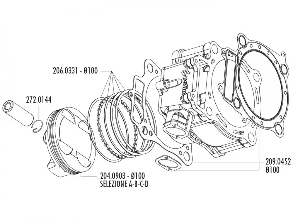 Kolben Satz Polini 490ccm 100mm (B) für Honda CRF 450 02-05 Preisreduziert