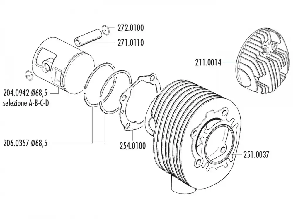 Kolben Satz Polini 68,5mm (D) für Vespa 200 PE, PX Knallerangebot