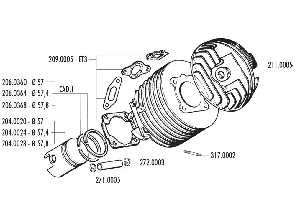 Kolben Satz Polini Dual-Einlass 130ccm 57mm für Vespa 125 ETS, PK, Primavera 2T, Primavera ET3 2T, XL Begrenztes Angebot