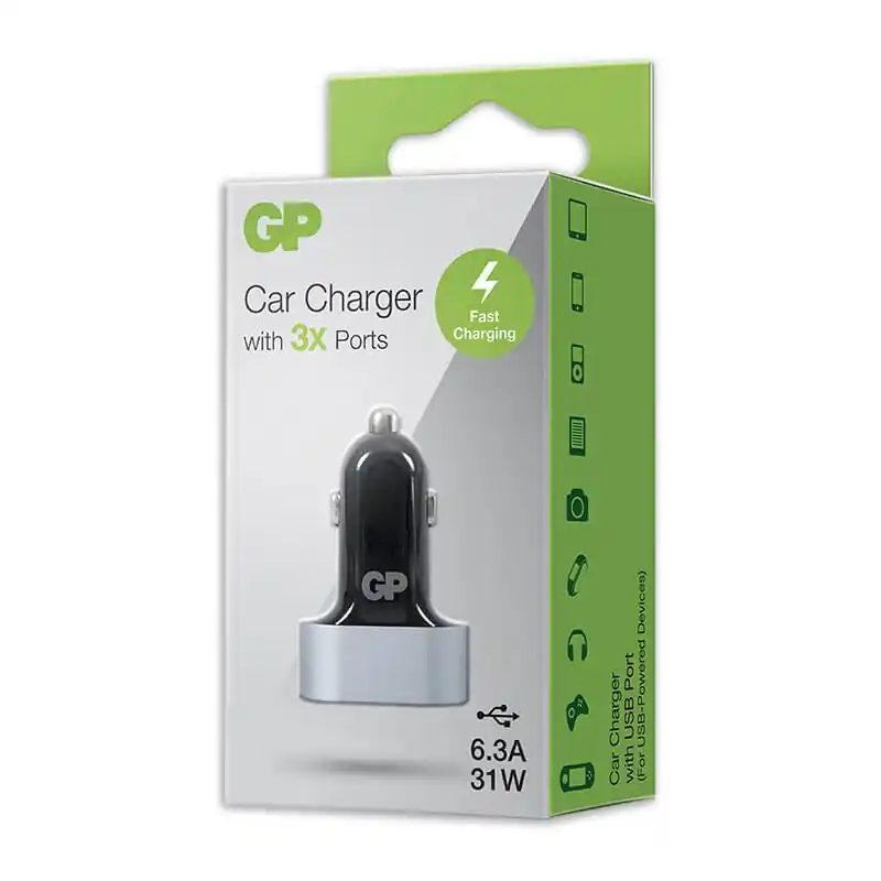 Markenprodukt Auto-Ladegerät USB Ladegerät GP 3x USB Anschlüsse für Zigarettenanzünder