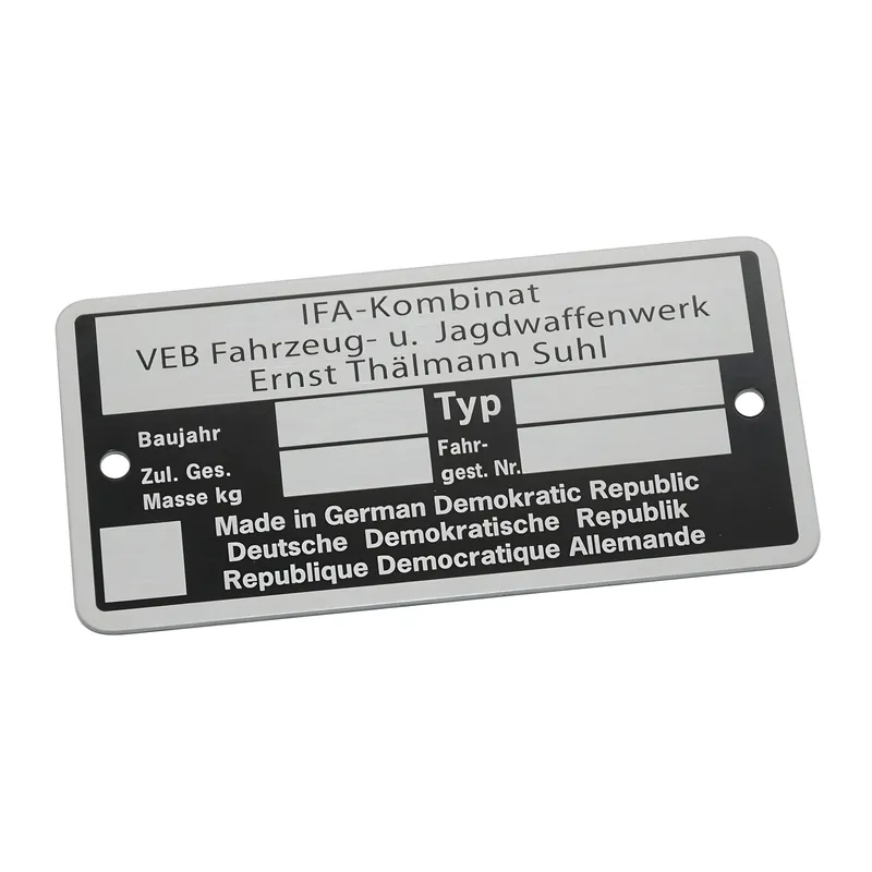 Typenschild - IFA Kombinat VEB Fajas - neutrale Ausführung, bis Baujahr 1990 Neue Ware