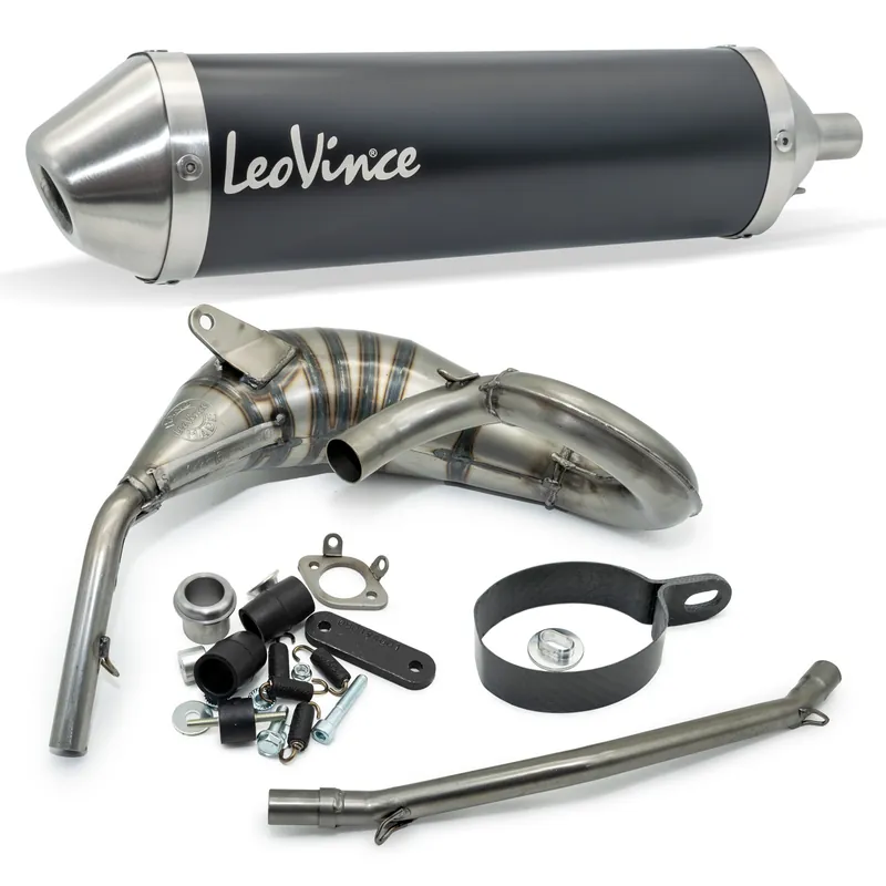 Auspuffanlage komplett LeoVince X-FIGHT Black Edition mit Zulassung, Edelstahl schwarz für Derbi DRD SM / R 50 2003 / Senda Racer SM / Enduro 2004 - 2009 / Senda SM 2001 / Senda X-Treme SM / R 2004 - 2012 Rabatt