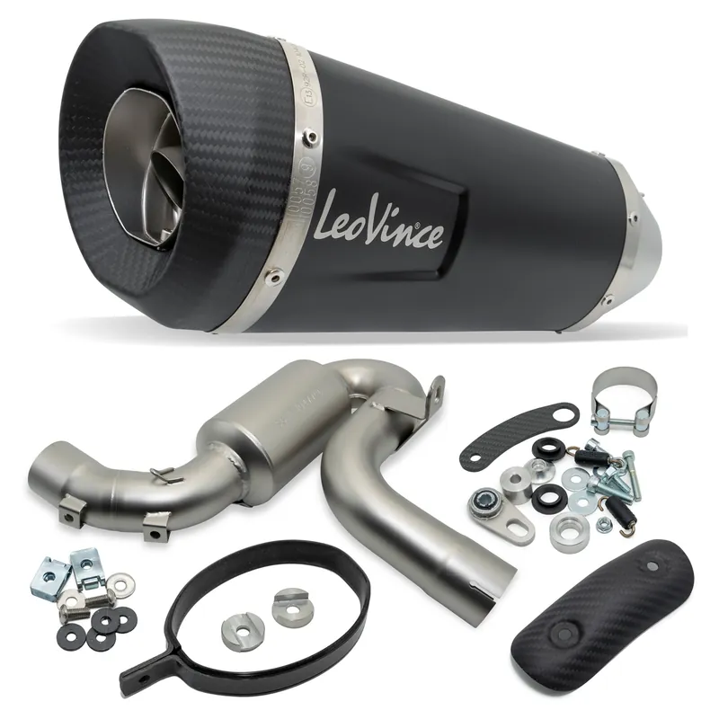 Endschalldämpfer LeoVince FACTORY S Black Edition mit Zulassung, Edelstahl schwarz, Carbon Kappe & Hitzeschild für BMW F 900 R / XR / A2 Bj. 2020 - 2024 E5 Direkt Vom Hersteller