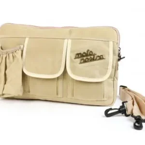Tasche Gepäckfachklappe / Umhängetasche mit Getränkehalter MOTO NOSTRA waxed canvas beige kompatibel für Vespa, Lambretta, GTV, GTS, HPE, Supertech, T Markenprodukt