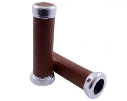 Lenkergriffe Retro Braun Leder / Chrom 22mm/24mm Moped, Roller, Mofa Direkt Vom Hersteller