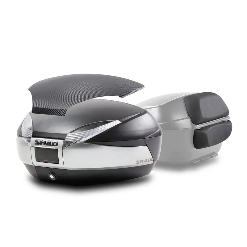 Schneller Versand SHAD Topcase SH48 New Titanium Carbon Cover mit Rückenpolster und Halteplatte