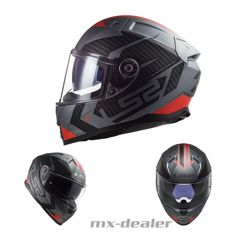 LS2 FF811 Vector II Splitter Matt Titanium Rot Motorradhelm Integralhelm Sonnenblende Garantierte Lieferung