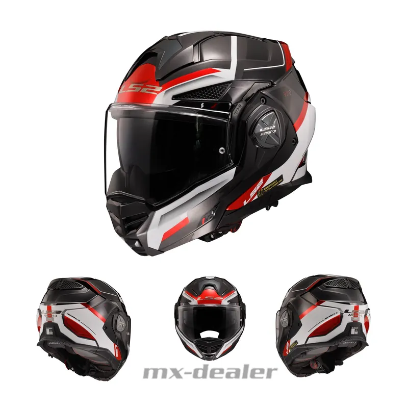LS2 FF901 Advant X Spectrum Schwarz Rot Klapphelm Motorrad Helm + dunkles Visier M (57-58cm) Sofort Bestellen