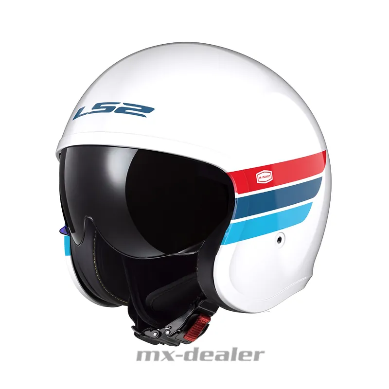 Angebot LS2 OF599 Spitfire II Retro Weiß Blau Motorrad Helm Jethelm Sonnenblende Urban
