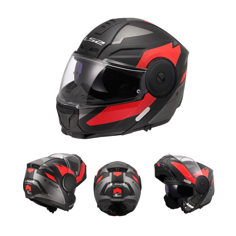 Günstig LS2 Klapphelm Scope II Motorrad Helm Duria schwarz rot matt FF902 Tourenhelm Urban