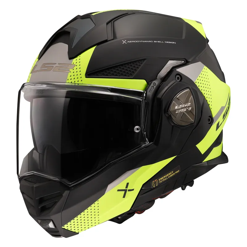LS2 Klapphelm Advant X Oblivion Matt Schwarz Fluo Gelb FF901 Motorrad Helm + dunkles Visier L (59-60cm) Sonderangebot