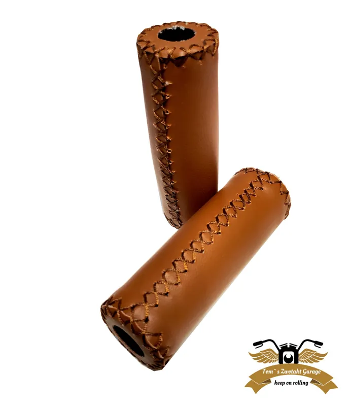 Lenkergriffe Retro Klassik braun mit Steppnähten 22 / 24 mm - 125mm Griffe Preisknaller