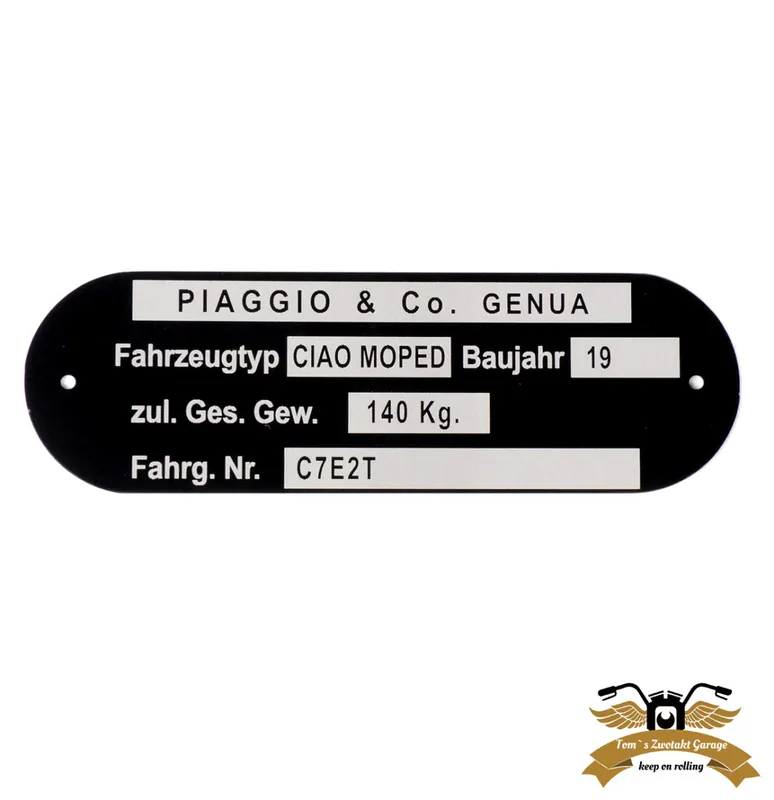 Heißes Angebot Typenschild Ciao C7E2T Aluminium 80x25mm gelocht Rahmenplakette
